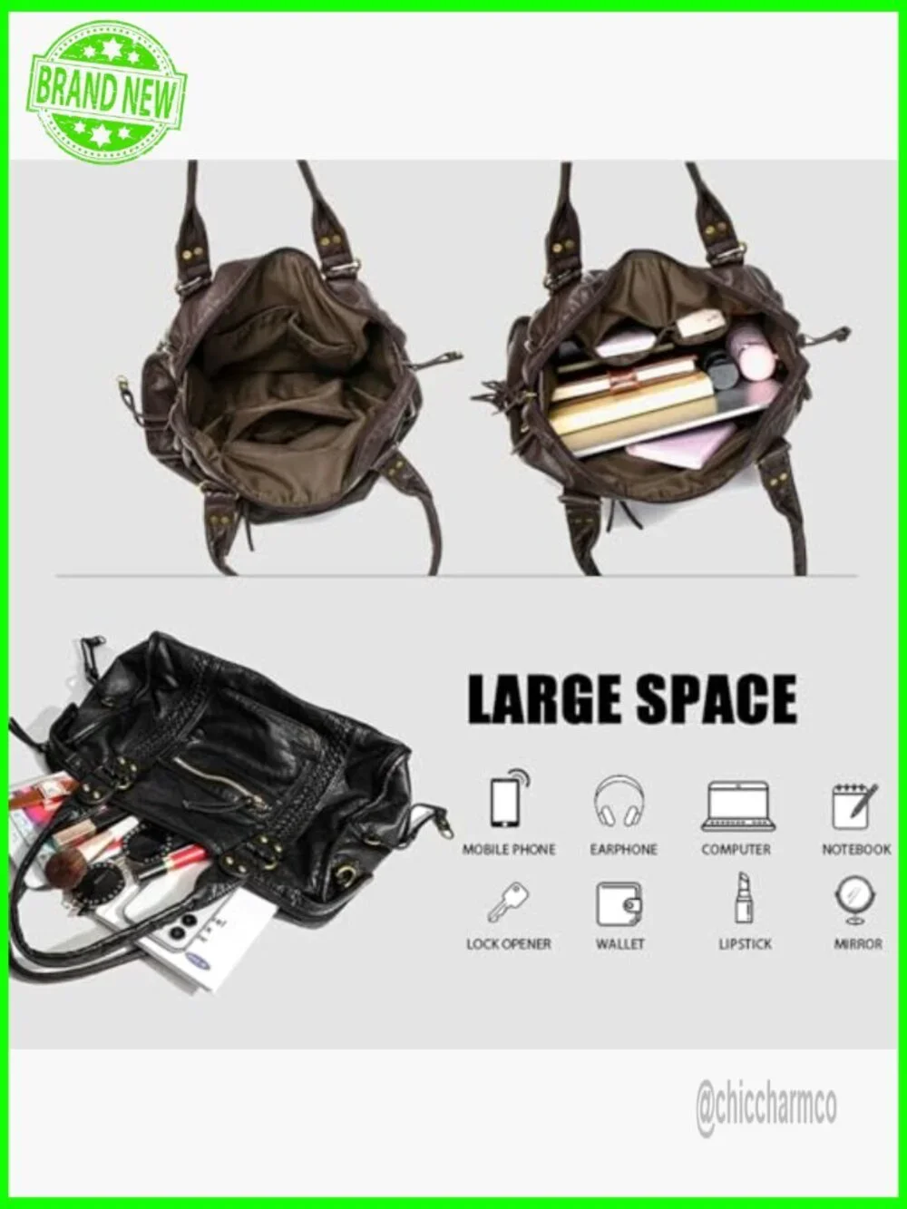 Large Vegan Leather Hobo Tote Bag with Adjustable Crossbody Strap